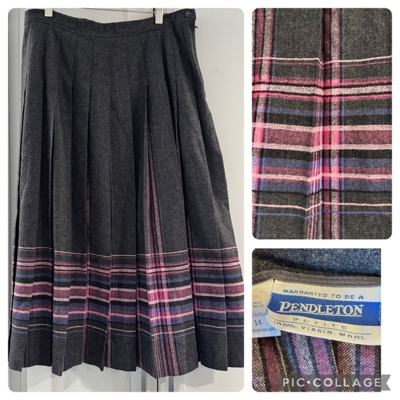 Vintage Pendleton Gray Pink Wool Peekaboo Plaid Maxi Skirt size 14 petite Large - Picture 1 of 8